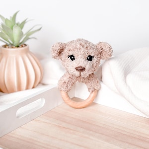 Crochet Pattern Bear Rattle | PDF amigurumi crochet pattern for fluffy bear rattle | crochet teddy rattle | crochet pattern English + Dutch