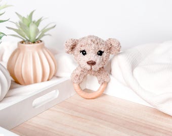 Crochet Pattern Bear Rattle | PDF amigurumi crochet pattern for fluffy bear rattle | crochet teddy rattle | crochet pattern English + Dutch