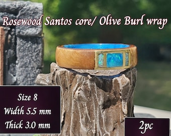 Rosewood Santos/Olive burl  wood ringOlive burl wood veneer ring wood ring jewelry focal ring mens sizes large size rings womens rings gift