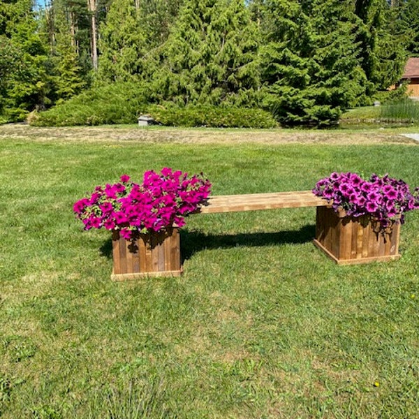 Wooden Bench with Two Planters, Long Lasting,  Impregnated and Planed for Outdoors, Bench for Garden, Garden Furniture