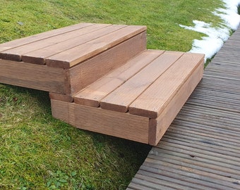 Set van 6 houten treden 75x40x12 cm voor buiten voor landschapsarchitectuur, duurzaam, geïmpregneerd, geschaafd, doe-het-zelf