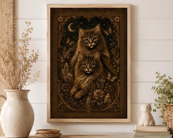 Vintage Fantasy Style Cat Poster, Framed or Unframed Museum-Quality Wall Art