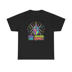 Small Creatures Big Agenda Beetle T-Shirt, Tech Entomology Graphic Tee, Bug Lover Gift, Black Shirt