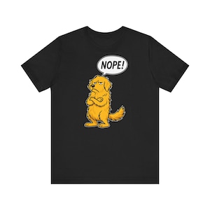Funny Grumpy Dog Nope T-Shirt, Cute Angry Golden Retriever Cartoon Tee with Sarcastic Speech Bubble, Humorous Dog Lover Gift Shirt