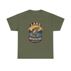 Lake Morning Society fish patch Tee | vintage fishing badge design
