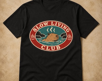 Slow Living Club Capybara Shirt, Vintage Capybara T-Shirt, Hot Spring Animal Tee, Relaxed Life Graphic, Funny Capybara Gift