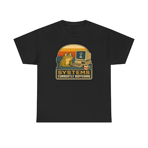 Systems Currently Buffering frog vintage computer T-Shirt | Retro Tech Tee