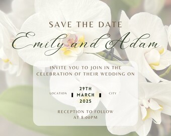 Wedding save the date invitation with floral background template. Digital editable file made easy for you to personalize for your big day!