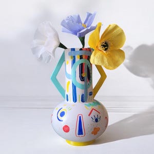 Ceramic Face Vase , Handpainted Ceramic Vase , Abstract Face Vase
