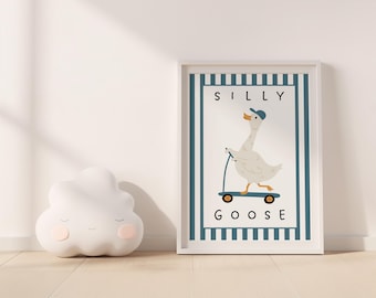 Stampa di scooter Silly Goose: stravagante decorazione murale per la cameretta dei bambini (download digitale)