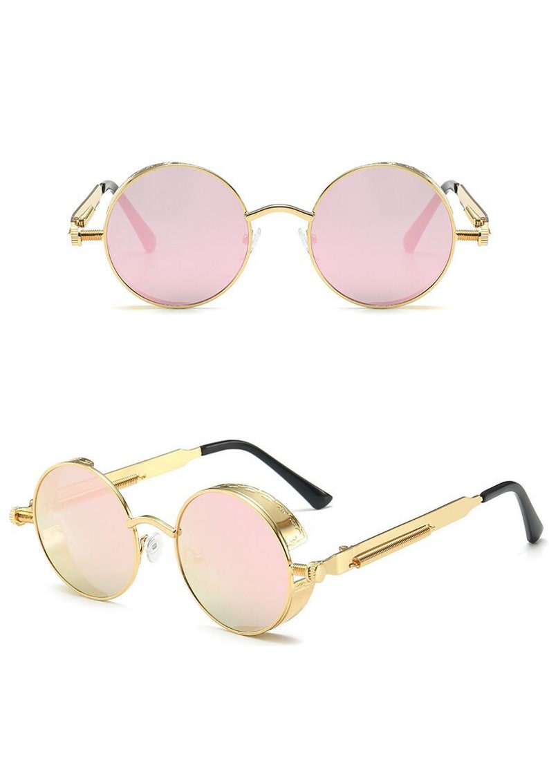 Steampunk, occhiali da sole rotondi donna e uomo gotici / lenti di diversi colori / occhiali da sole in stile gotico / occhiali estivi alla moda / rotondi Pink/Gold