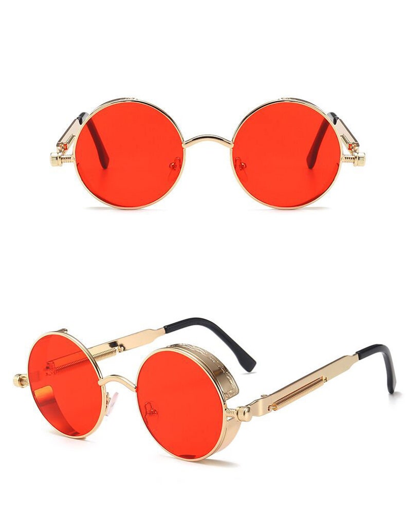 Steampunk, occhiali da sole rotondi donna e uomo gotici / lenti di diversi colori / occhiali da sole in stile gotico / occhiali estivi alla moda / rotondi Red/Gold