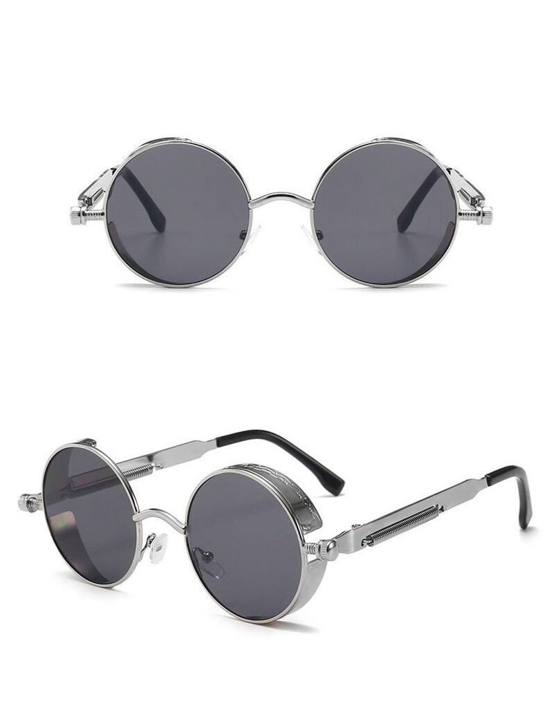 Steampunk, occhiali da sole rotondi donna e uomo gotici / lenti di diversi colori / occhiali da sole in stile gotico / occhiali estivi alla moda / rotondi Black/Silver