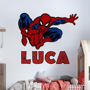 Adesivo de parede com nome personalizado do Homem-Aranha – Decoração de parede com tema de super-herói, removível e autoadesiva, para quarto infantil | Arte de parede para quarto de menino | Berçário do herói aranha
