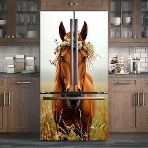 Horse Fridge Vinyl Fridge Decal – Rustic Farm Animal Refrigerator Wrap | Peel & Stick, Removable Side-by-Side Fridge Sticker, Custom Size