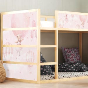 Ballet Bear Decals for IKEA KURA Bed – Pink Hot Air Balloon, Tutu Bear Design | Peel & Stick Vinyl Wrap, Removable Nursery Bunk Bed Sticker