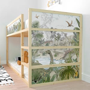 Dinosaur Jungle IKEA KURA Bed Decals – Watercolor Dino Peel & Stick Vinyl Wrap | Removable Bunk Bed Stickers for Kids Room, Neutral Design