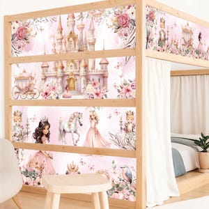 Princess Castle Decals for IKEA Kura Bed – Peel & Stick Fairy Tale Vinyl Wrap with Crowns and Horse | Removable Bunk Bed Decor for Girls