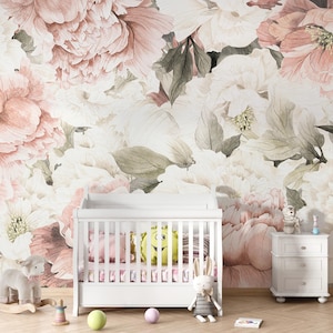 Pastel Peony Wall Mural | Watercolor Floral Wallpaper | Soft Peonies Blossom Design | Textured Non-Woven Wallpaper | Elegant Wall Decor