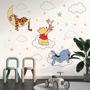 Adesivo da parete Winnie The Pooh e i suoi amici, grazioso decoro per la cameretta dei bambini, adesivi Tigro e Ih-Oh, vinile staccabile e attaccabile, arte con animali e nuvole per la cameretta dei bambini