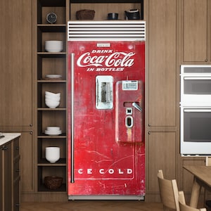 Retro Coca Cola Fridge Wrap – Peel & Stick Decal, Custom Size for Side-by-Side or Top Freezer, Man Cave, Garage, Vintage Kitchen Decor