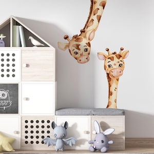 キリンビニール製ウォールステッカー、かわいいキリンの赤ちゃん用ウォールステッカー、水彩サファリ動物のデカール、剥がして貼れるビニール製、ニュートラルな保育園用ウォールステッカー