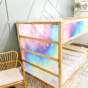 Rainbow Galaxy Decals for IKEA Kura Bed – Pastel Space Peel & Stick Vinyl Wrap | Removable Bunk Bed Sticker for Girls Room or Nursery Decor