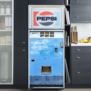 Vintage Pepsi Vending Machine Fridge Wrap – Retro Soda Machine Peel & Stick Decal for Side-by-Side, Top Freezer Refrigerator, Custom Sizes
