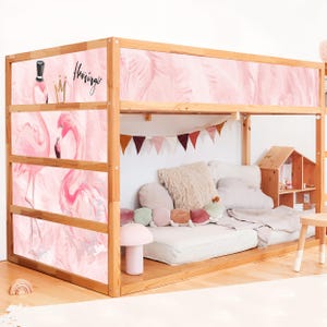 Soft Pink Flamingo Decals for IKEA Kura Bed – Peel & Stick Feather Design | Removable Vinyl Wrap for Girls Bunk Bed, Dreamy Nursery Decor