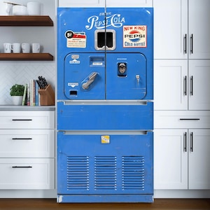 Vintage Pepsi-Cola Vending Machine Fridge Wrap –Retro Peel & Stick Vinyl Decal | Side-by-Side,  Top Freezer Refrigerator Cover, Custom Sizes