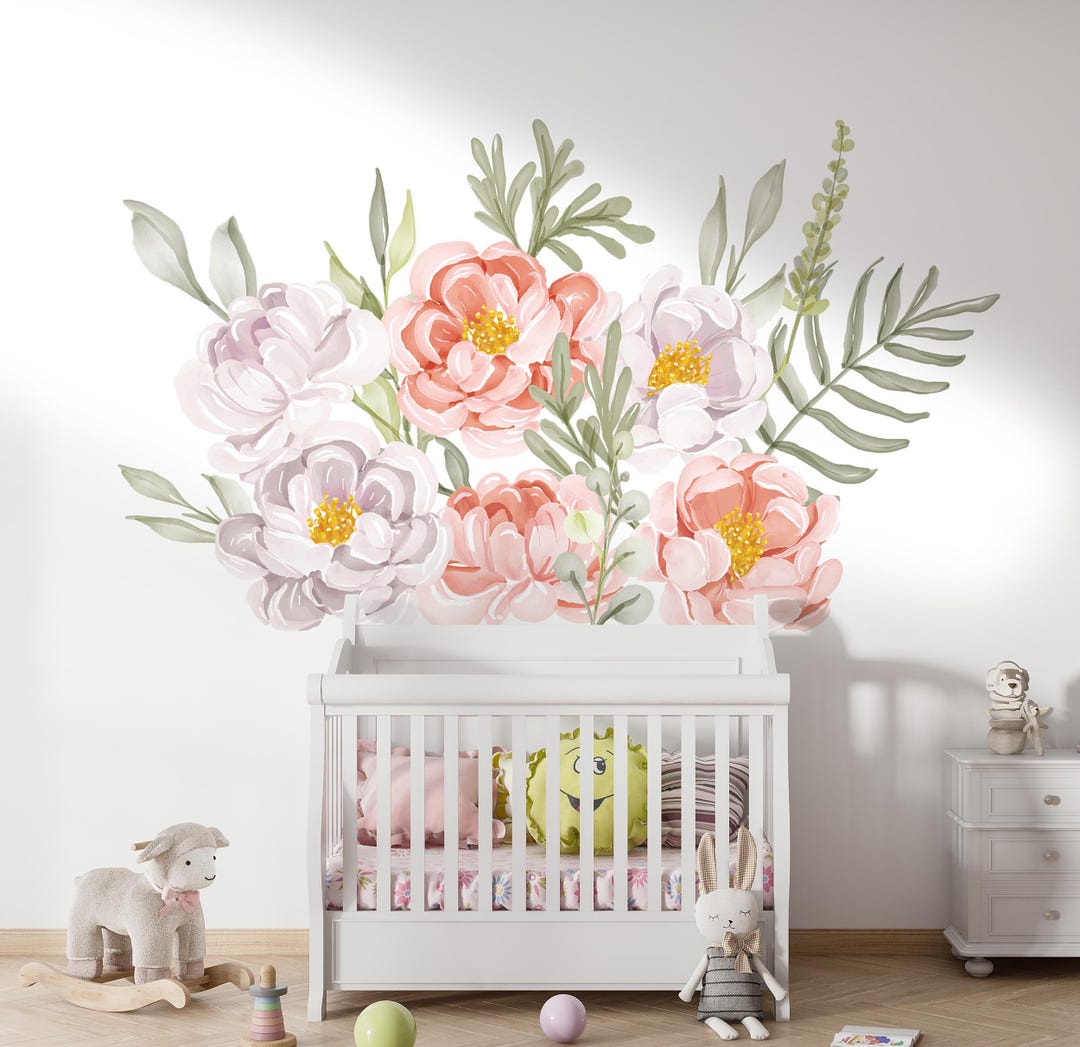 Watercolor Peony Wall Decals, Wildflowers, Floral Wall Decals for ...
