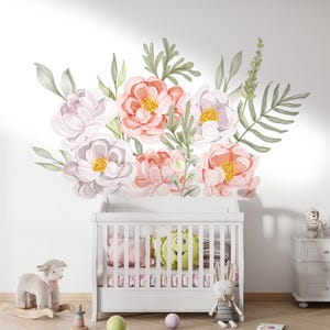 Watercolor Peony Wall Decals, Wildflowers, Floral Wall Decals For Nursery, Peel & Stick Vinyl, Spring Large Flowers, Removable Wall Sticker
