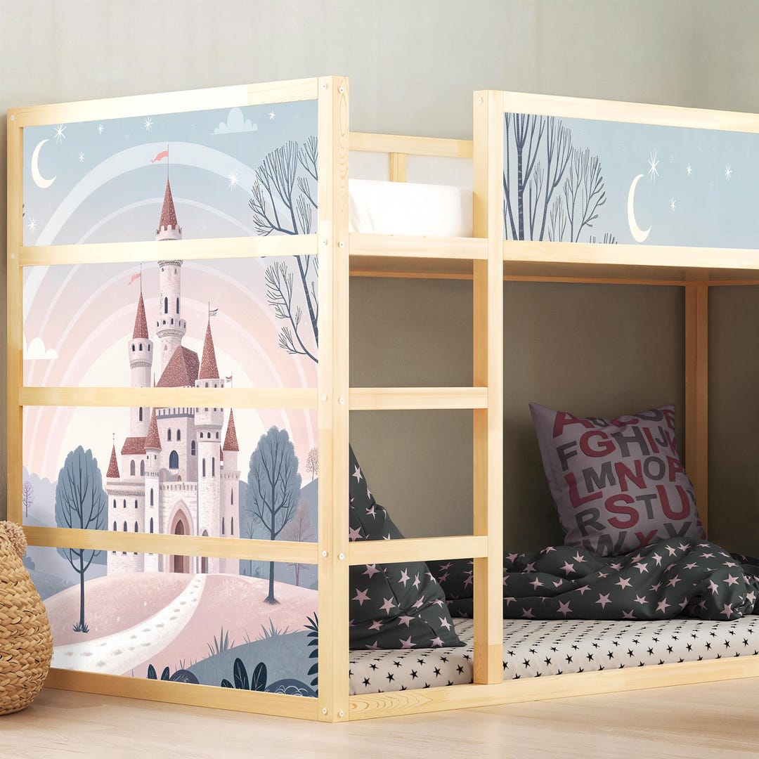 Pink Castle Rainbow Theme IKEA Kura Bed Decals, Peel and Stick Vinyl ...