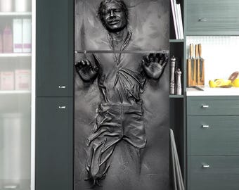 Han Solo Carbonite Fridge Wrap – Sticker Refrigerator Door Vinyl Decal | Peel & Stick Top Bottom Wrap for Fridge, Removable Sci-Fi Decor