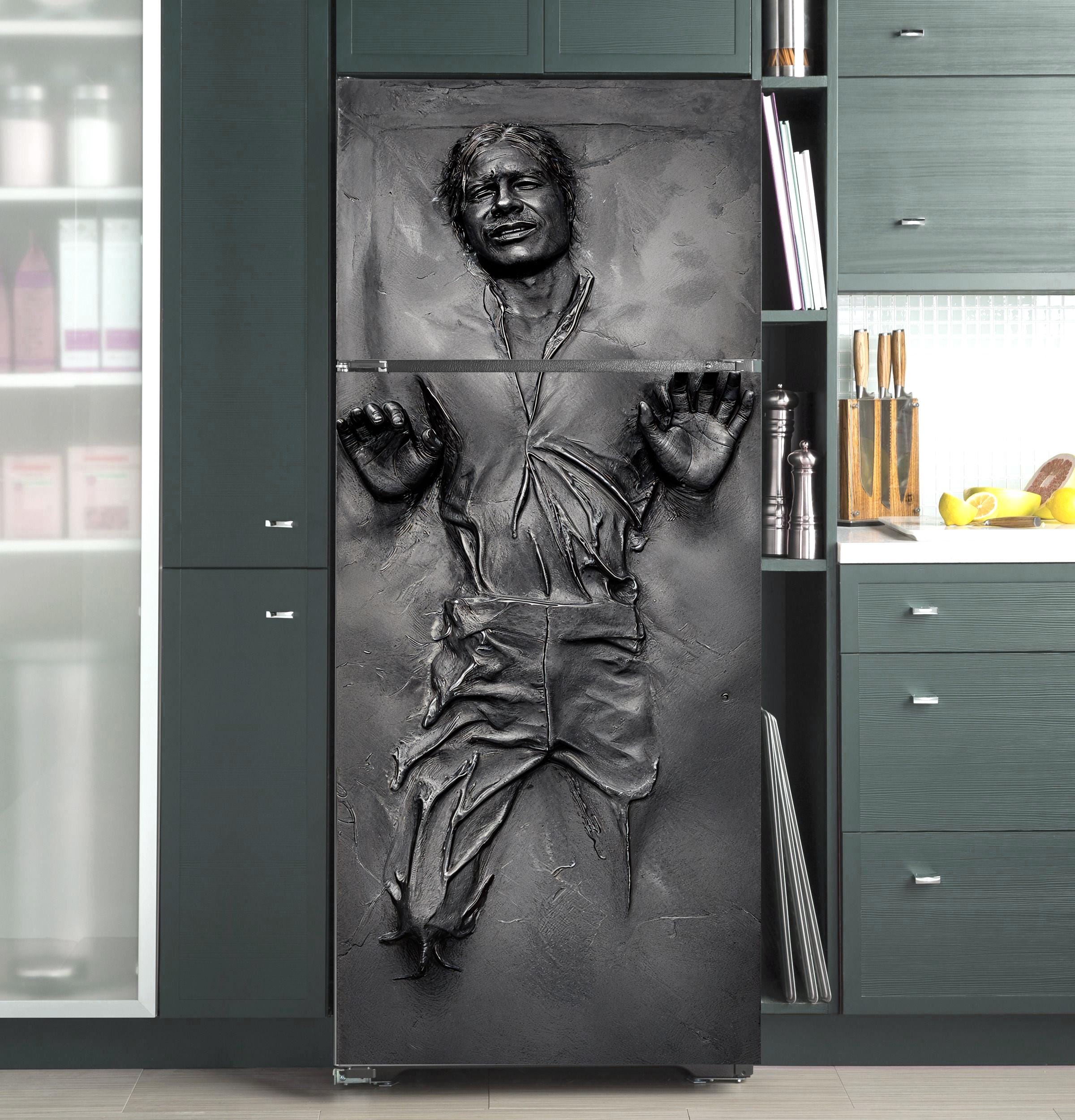 Han Solo Carbonite Fridge Wrap – Sticker Refrigerator Door Vinyl Decal | Peel & Stick Top Bottom Wrap for Fridge, Removable Sci-Fi Decor
