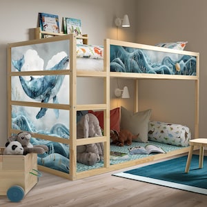 Ocean Whale IKEA Kura Bed Decals, Underwater Adventure Peel & Stick Vinyl Wrap, Removable Bunk Bed Makeover, Boys Room Kura Bed, Sea Life