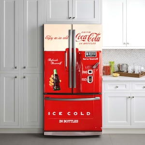 Vintage Coca-Cola Machine Fridge Wrap –Retro Soda Peel & Stick Vinyl Decal | Refrigerator Cover for Side-by-Side, Top Freezer, Custom Sizes
