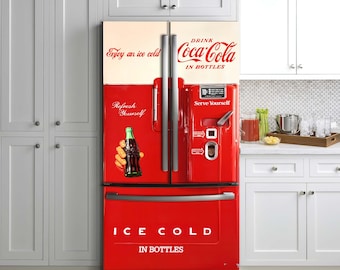 Vintage Coca-Cola Machine Fridge Wrap –Retro Soda Peel & Stick Vinyl Decal | Refrigerator Cover for Side-by-Side, Top Freezer, Custom Sizes
