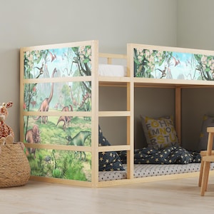 Calcomanías de dinosaurios de la jungla para cama Kura de IKEA: vinilo prehistórico autoadhesivo para cama Kura / Adhesivos extraíbles de dinosaurios para literas de niños