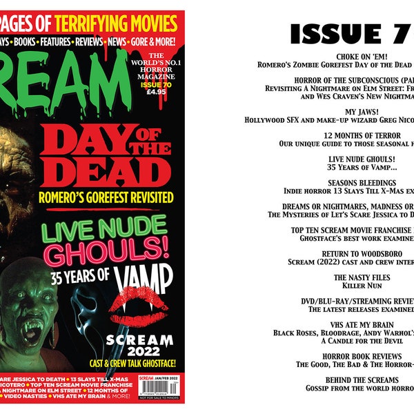 Horror Magazine / Scream Magazine / Issue 70 / Scream / Romero / Elm Street / Greg Nicotero / Jaws / Vamp / Ghostface / Killer Nun / Scare