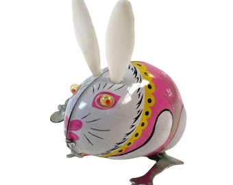 Vintage 60s Metal Wind up Jumping Rabbit Toy in Box MS083