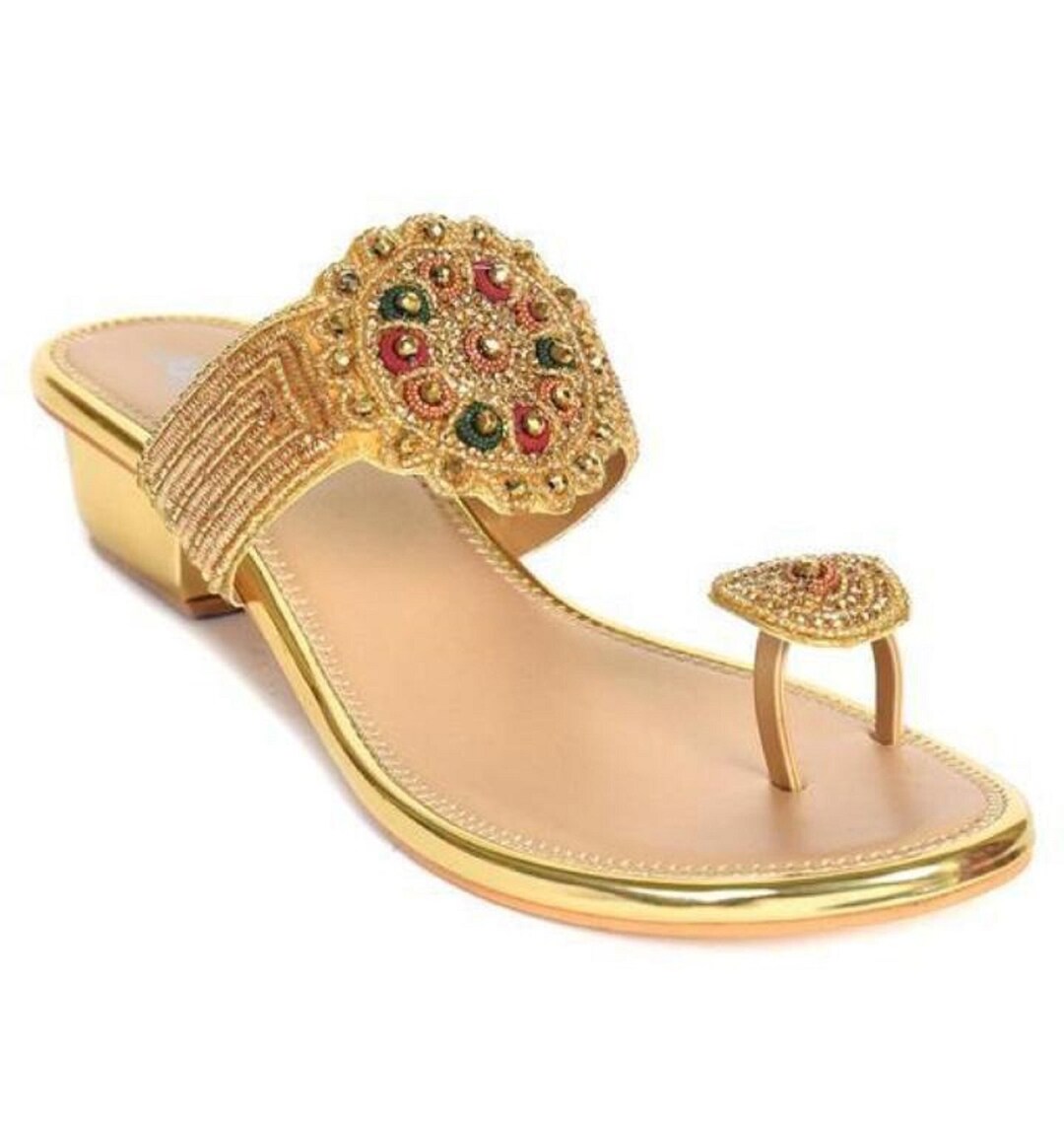 Gold Wedding Shoes Block Heel Bridal Shoes Indian Heels - Etsy
