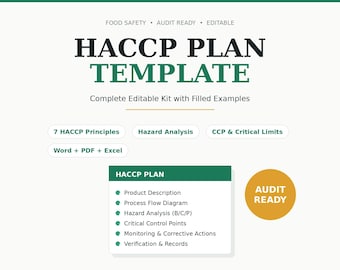 HACCP Plan Template Editable Food Safety Plan with Filled Examples Word Excel PDF Hazard Analysis CCP Restaurant Kitchen