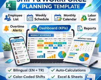 Modello di turni di pianificazione della forza lavoro in Excel / Programma dipendenti, Monitoraggio costi manodopera (download immediato)