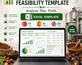 Sjabloon haalbaarheidsonderzoek voedselproductie | Excel-kostencalculator (digitale download)