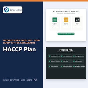 Plantilla de plan HACCP, editable en Word, Excel y PDF, kit de seguridad alimentaria para restaurantes.