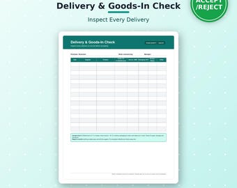 Food Safety Delivery Goods-In Check Sheet, HACCP Restaurant Supplier Log (US Letter PDF)