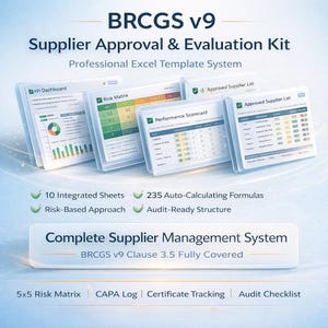 BRCGS v9 Utvärderingskit för leverantörsgodkännande med riskmatris | Poäng | Excel-mallsystem