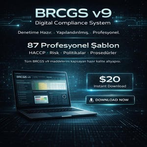 Turkish BRCGS v9 Food Safety Templates | HACCP Plan, Risk Matrix (Digital Download)