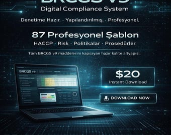 Turkish BRCGS v9 Food Safety Templates | HACCP Plan, Risk Matrix (Digital Download)